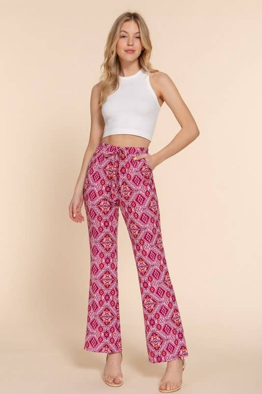 Stretch Print Straight Long Pants